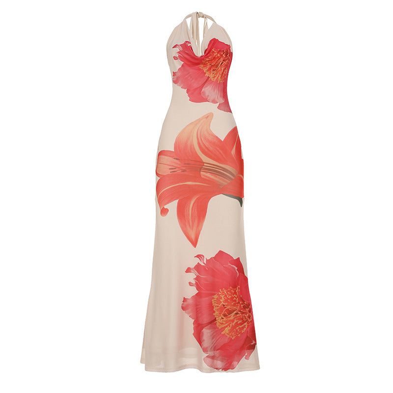 Robe sexy à imprimé floral et col licou pour femme
