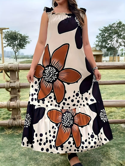 Plus Size Floral Printed Sleeveless Casual Dress