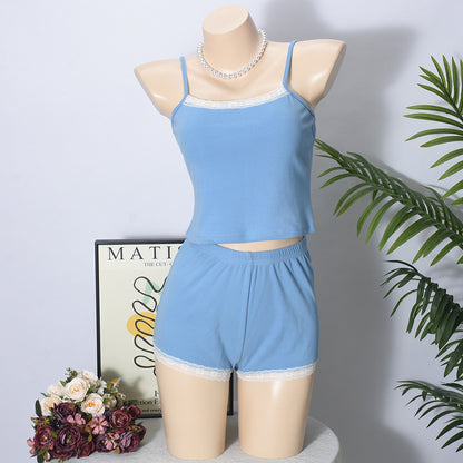 Women Summer Lace Camis Shorts Set