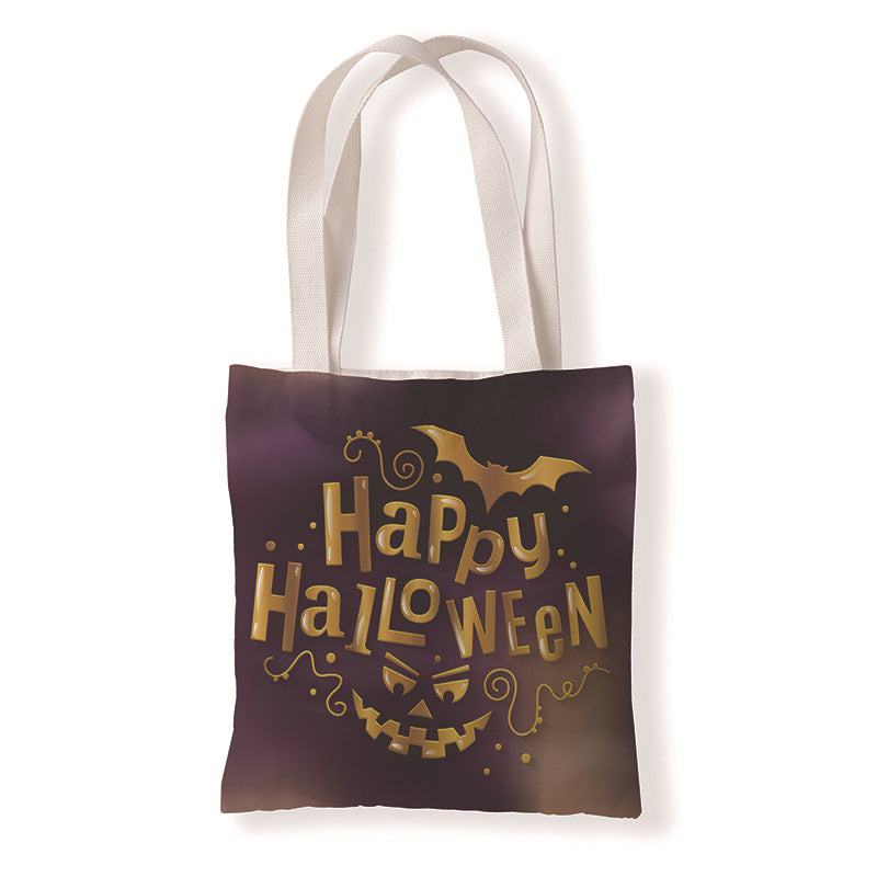 Bolsa de lona con estampado de calabaza y murciélago de Halloween con dibujos animados