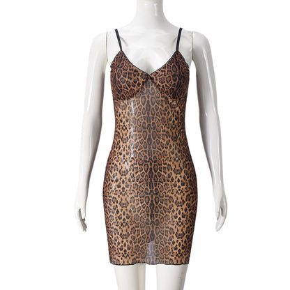 Women Nightclub Style Sexy Leopard Printed Dress