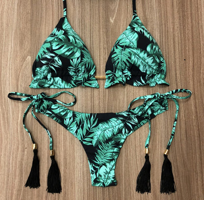 Maillot de bain bikini dos nu imprimé sexy pour femme