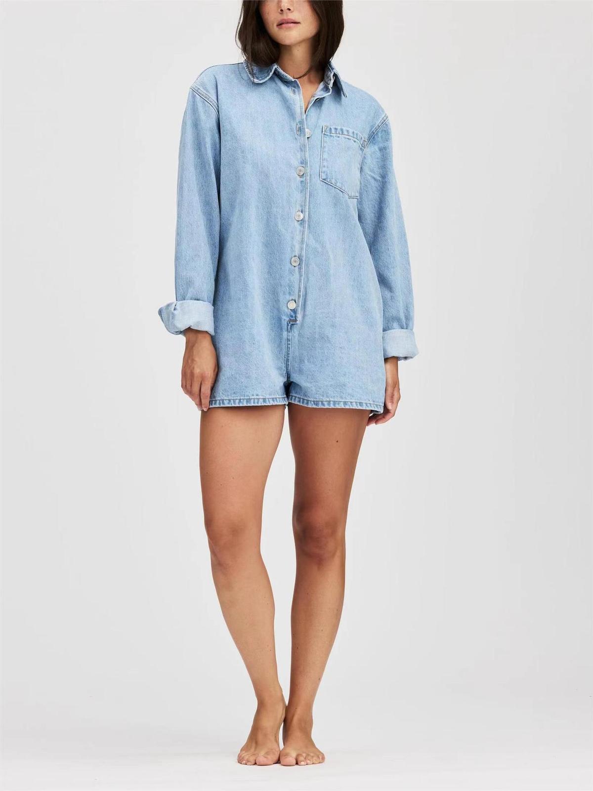 Combinaison en jean décontractée à manches longues pour femme
