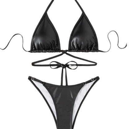 Summer Women Fashion Sexy Solid Color Halter Neck Bikini Swimsuit Set