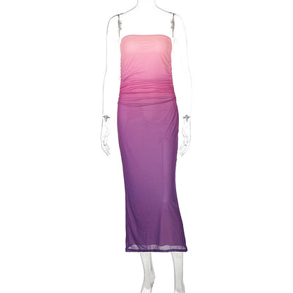 Vestido tubo sin mangas con degradado sexy a la moda para mujer