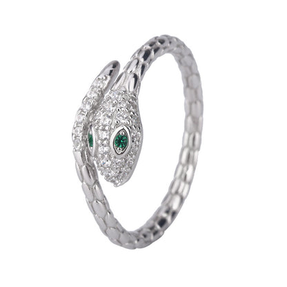 Anillo de plata con abertura de serpiente para mujer, elegante y sencillo, joyería de plata.