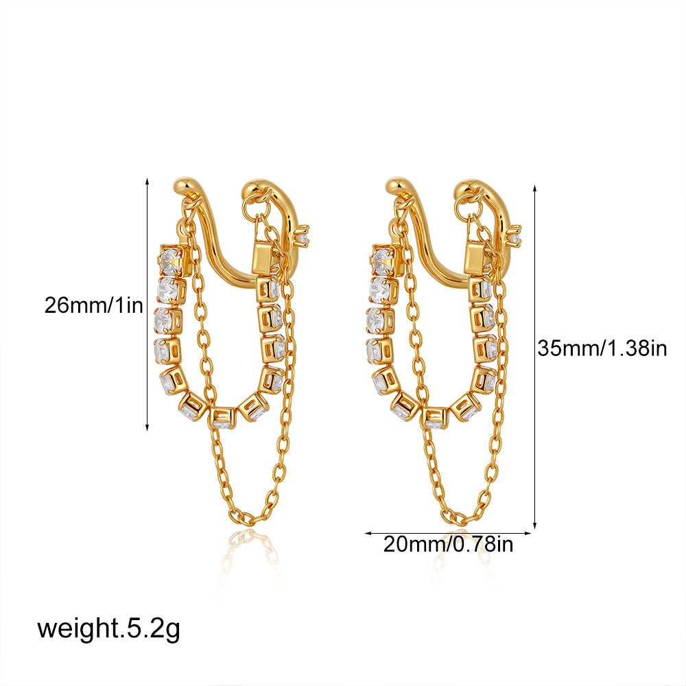 18K Gold Zircon Tassel Ear Clip