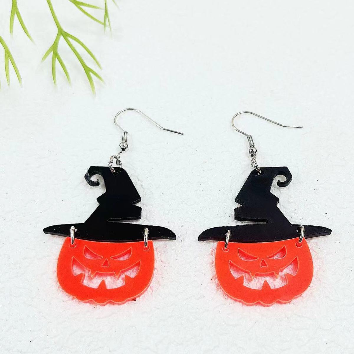 Pendientes acrílicos personalizados con sombrero de bruja de Halloween
