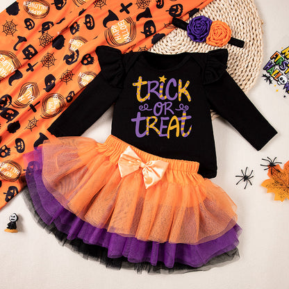Conjuntos de mameluco de calabaza con alfabeto de Halloween para niñas pequeñas