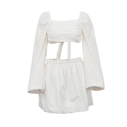Ensemble deux pièces en coton de couleur unie pour femme