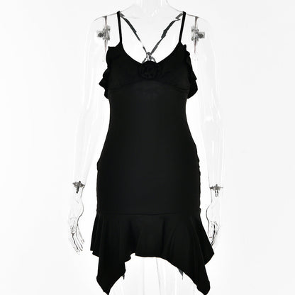 Robe courte à bretelles spaghetti et col en V pour les vacances