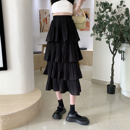 Women Casual Ruffle Chiffon High Waist Skirt Fashion