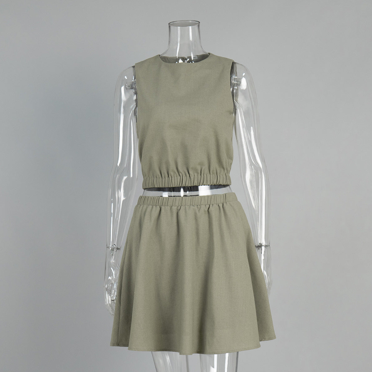 Conjunto de top y falda sin mangas de color liso a la moda informal para mujer