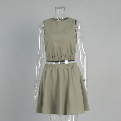 Conjunto de top y falda sin mangas de color liso a la moda informal para mujer