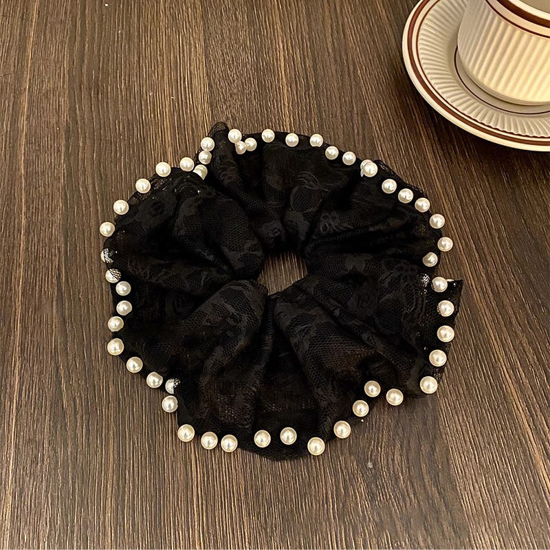 Elegante coletero extragrande de encaje con perlas para mujer