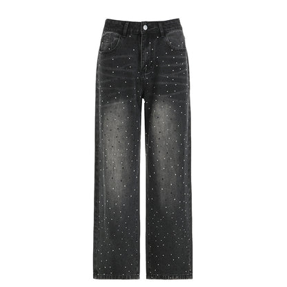 Jeans larges à strass pour femmes