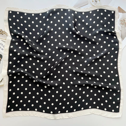 Bufanda de seda cuadrada pequeña con lunares y ondas sencillas a la moda para mujer
