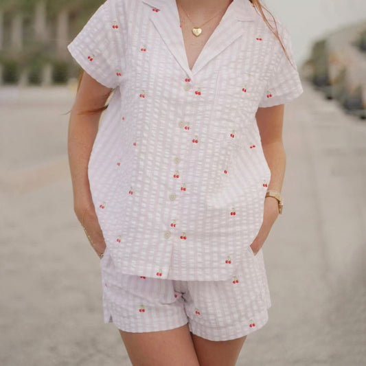 Women Casual Love Printed Lapel Short Sleeve Pajama Set