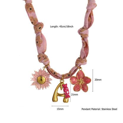 Collares de seda con colgante de letras inglesas y aceite de gota hechos a mano para mujer