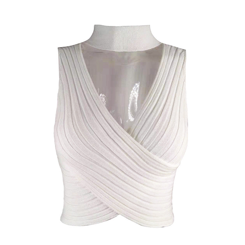 Top corto sexy de color sólido con cuello para mujer