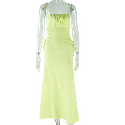 Women Fashion Solid Color Sling Maxi Dress
