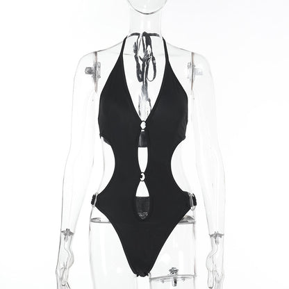 Traje de baño sexy con cuello halter y aberturas para mujer
