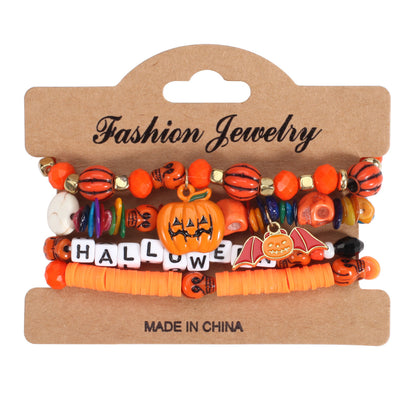 Collar con colgante de araña, calabaza y murciélago de varias capas con dibujos animados de Halloween para mujer