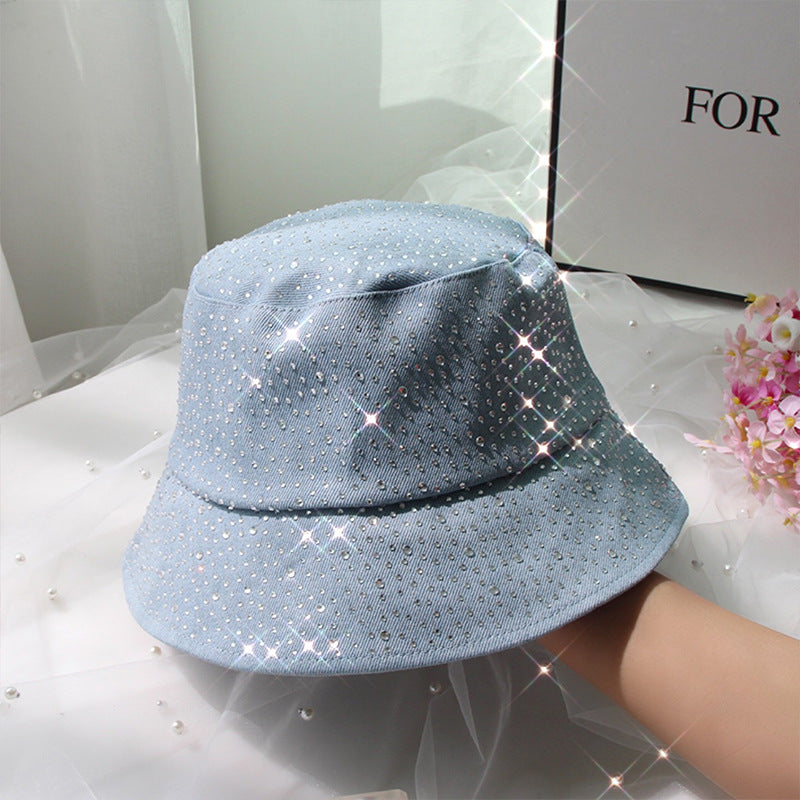 Sombrero de pescador informal de mezclilla con diamantes de imitación para mujer