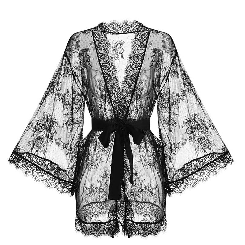Pyjama à manches longues en dentelle sexy pour femme
