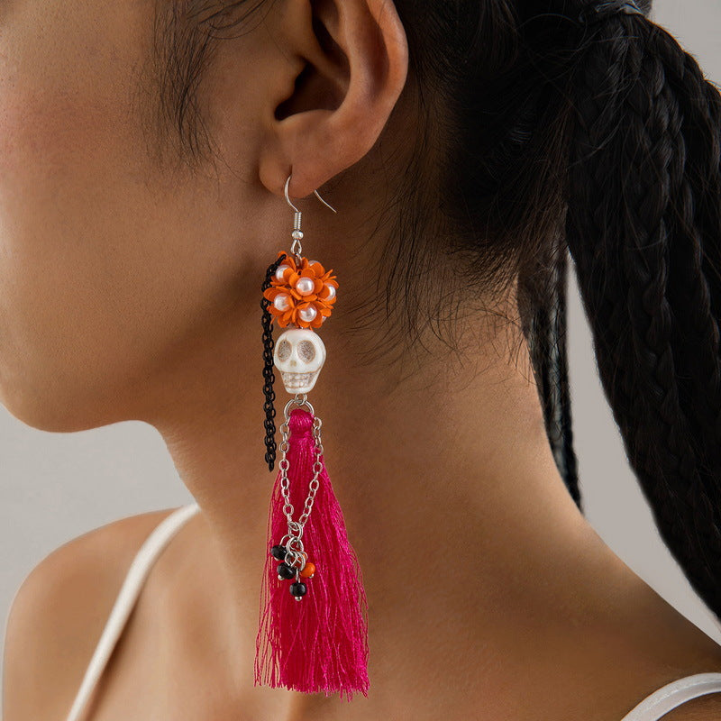 Pendientes de cuentas con borlas y calaveras divertidas de Halloween