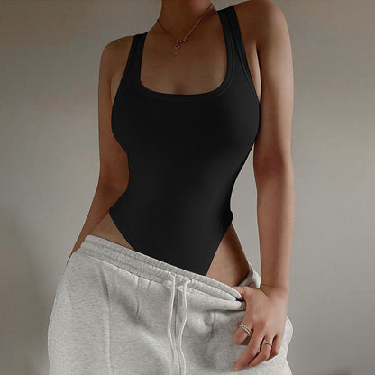 Women Simple Solid Color Yoga Sexy Neck Bodysuits