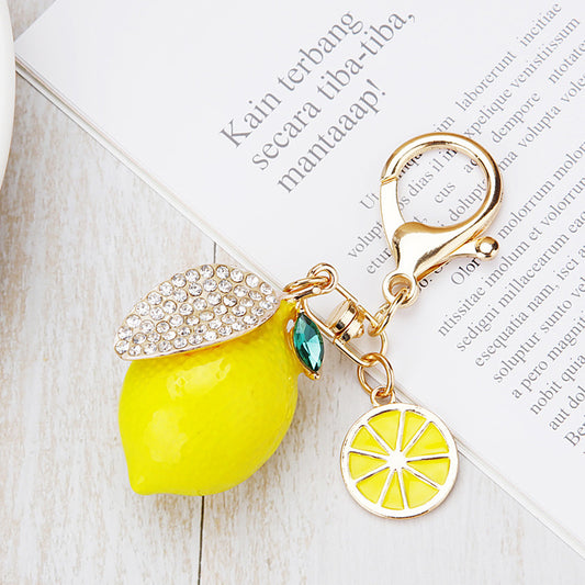 Creative Alloy Rhinestone Lemon Key Chain