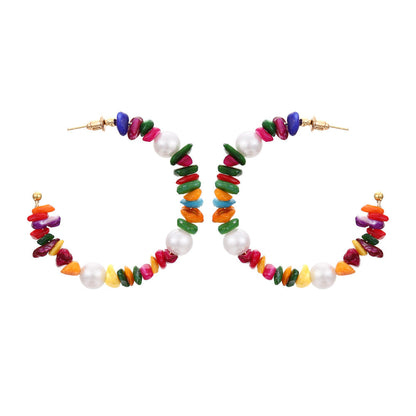 Pendientes de perlas multicolores bohemios
