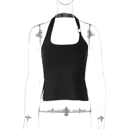Women Fashion Sexy Solid Color Halter-Neck Top