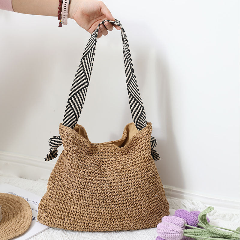 Bolso de hombro bohemio informal tejido de gran capacidad