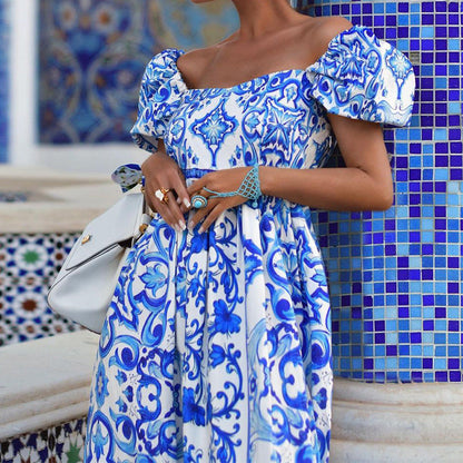 Fall Spring Fashion Elegant Women Off-Shoulder Bohemian Maxi Dress