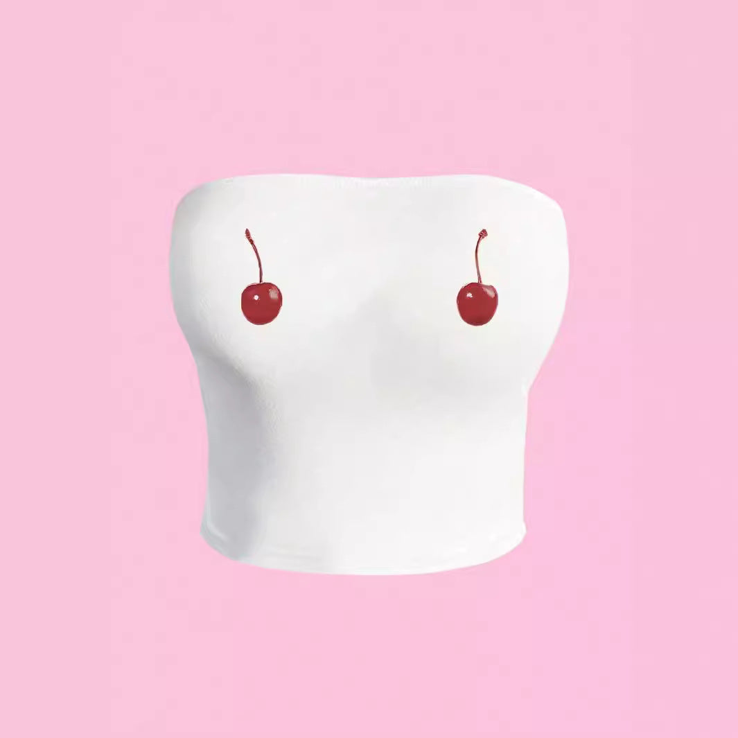 Fashion Women's Cherry Print Distinctive Strapless Top