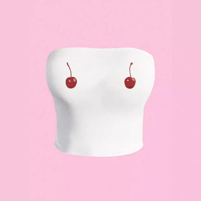 Fashion Women's Cherry Print Distinctive Strapless Top