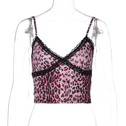 Women Fashion Sexy Lace Leopard V-Neck Camisole