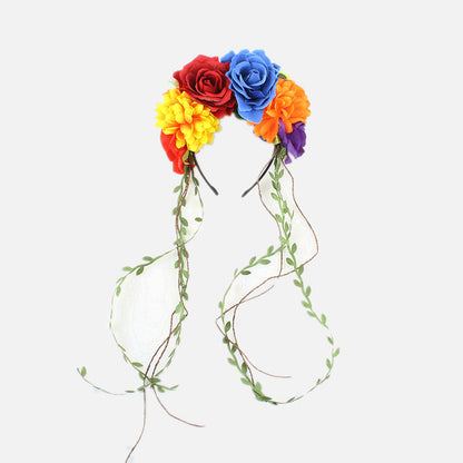 Serre-tête floral multicolore en forme de rose pour Halloween