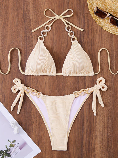Bikini sexy de cadena de color sólido para mujer
