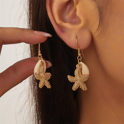 Ocean Wind Imitation Pearl Starfish Sea Earrings