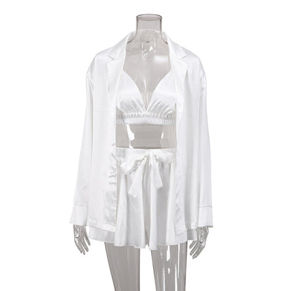 Women Fashion Sexy Silk Satin Pajamas Home Suit