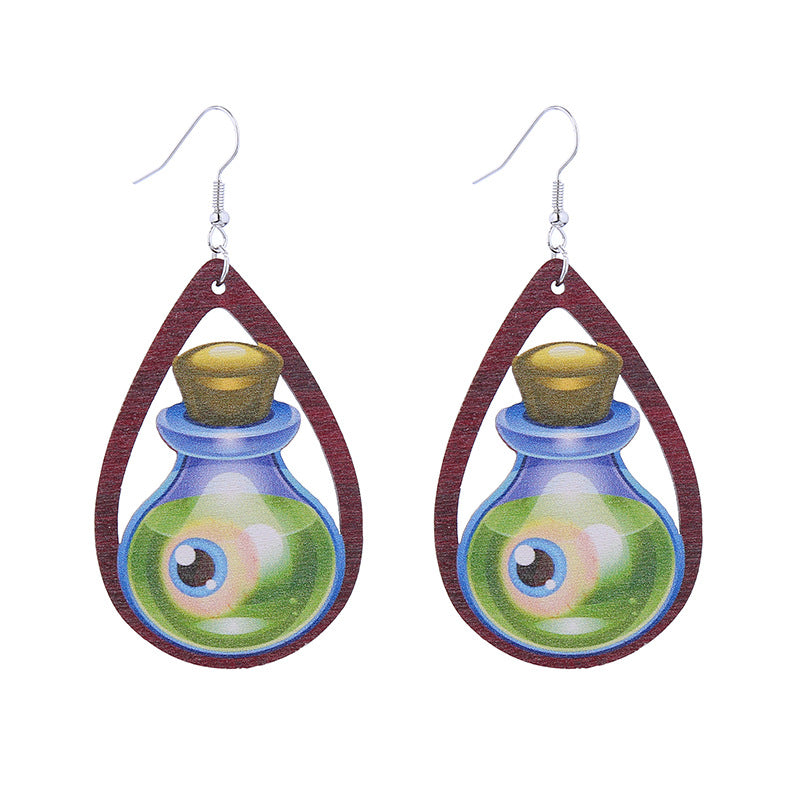 Halloween Women Funny Horror Ghost Witch Wooden Earrings