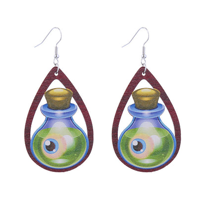 Halloween Women Funny Horror Ghost Witch Wooden Earrings