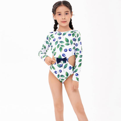 Girl Fashion Blueberries Printed Long-Sleeve Swimwear