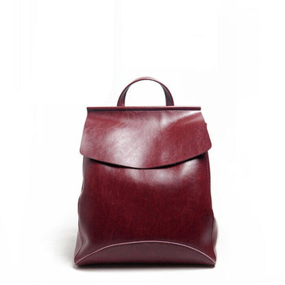 Mochila de cuero simple retro de color sólido para mujer