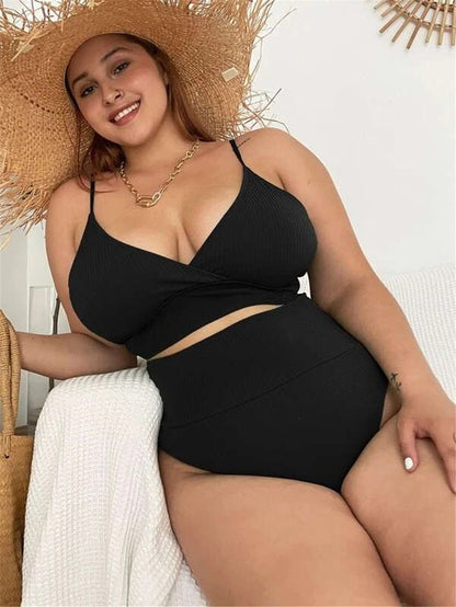 Bikini sexy grande taille à la mode pour femmes, couleur unie