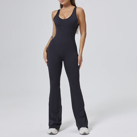 Women Fashion Casual Solid Color Backless Jumpsuits