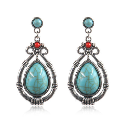 Boucles d'oreilles pendantes creuses en turquoise bohème pour femme